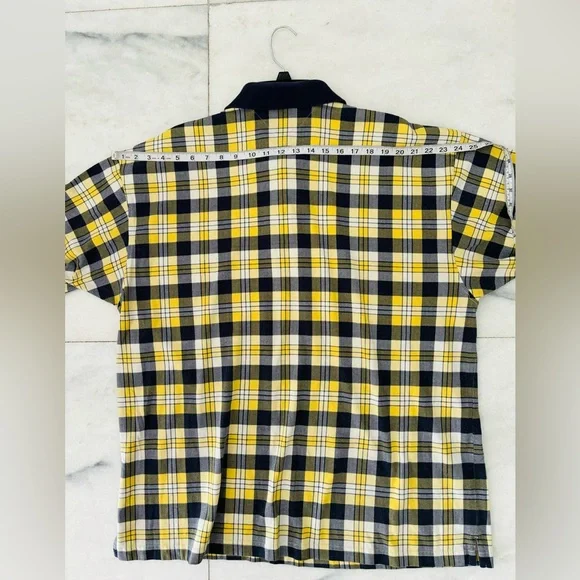 90s VTG Tommy Hilfiger Polo Shirt Yellow Blue Plaid Cotton Men XXL Preppy Grunge - Picture 7 of 9